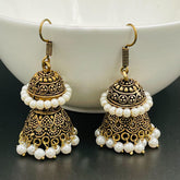 Antique Oxidized Gold Plated Pearl Double Jhumki Earring For Women