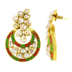 Designer Flower Kundan Gold Plated Chandbali Earring For Women
