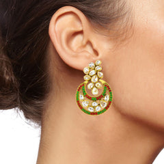 Designer Flower Kundan Gold Plated Chandbali Earring For Women