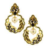 Antique Traditional 22K Gold Black Pearl Dangling Earring For Women