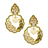 Antique Traditional 22K Gold Cz Pearl Kundan Dangling Earring Women