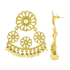 Filigree Flower Pearl Antique Gold Plated Chandelier Earring Women