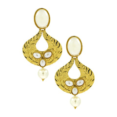 Traditional Oval Designer Gold Plated Pearl Dangler Earring For Women