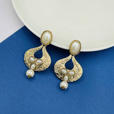 Traditional Oval Designer Gold Plated Pearl Dangler Earring For Women