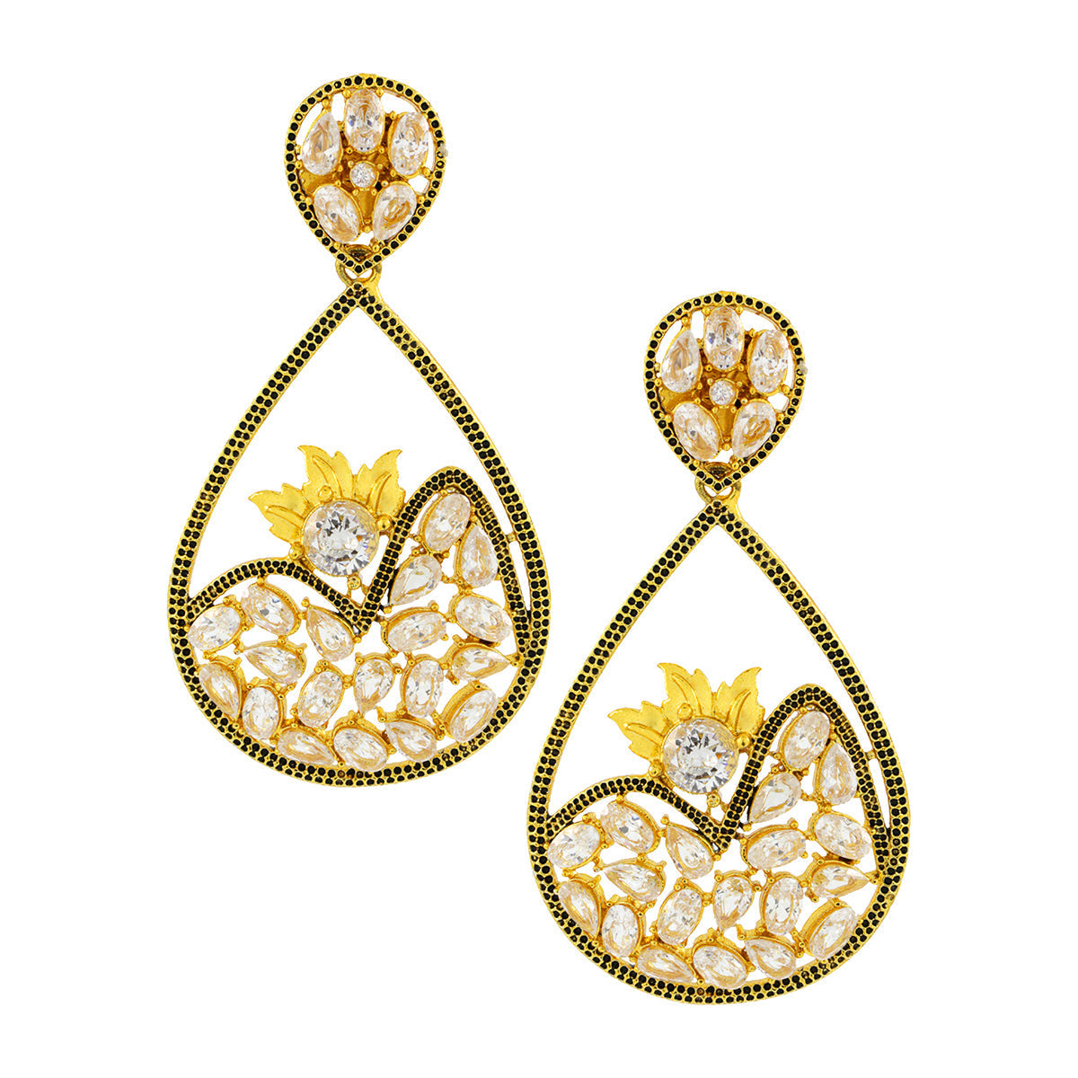 Filigree Kundan American Diamond 18K Gold Dangling Earring For Women
