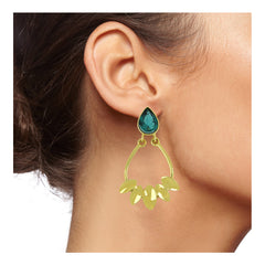 Italian Petal Green 18K Gold Plated Dangling Earring For Women