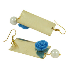 Daily Dangling Blue Gold Plated Rose Pearl Earring For Women
