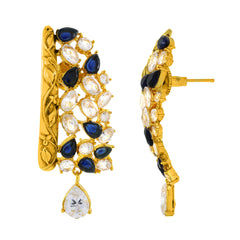 Kundan Cz Filigree Antique Blue 22K Gold Dangler Earring For Women
