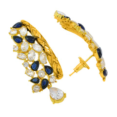 Kundan Cz Filigree Antique Blue 22K Gold Dangler Earring For Women