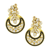 Designer Flower Kundan Black 18K Gold Chandbali Earring For Women