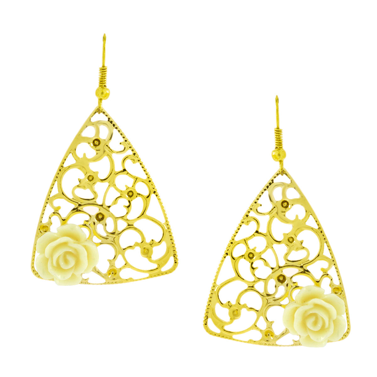 Filigree Flower White 18K Gold Plated Dangling Earring For Women