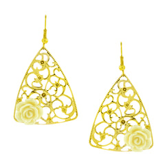Filigree Flower White 18K Gold Plated Dangling Earring For Women