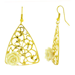 Filigree Flower White 18K Gold Plated Dangling Earring For Women