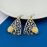 Filigree Flower White 18K Gold Plated Dangling Earring For Women