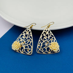 Filigree Flower White 18K Gold Plated Dangling Earring For Women