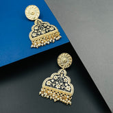 Statement Green Enamel Meenakari Victorian Pearl Gold Dangle Earring