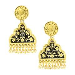 Statement Black Enamel Meenakari Victorian Pearl Gold Dangle Earring