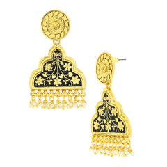 Statement Black Enamel Meenakari Victorian Pearl Gold Dangle Earring