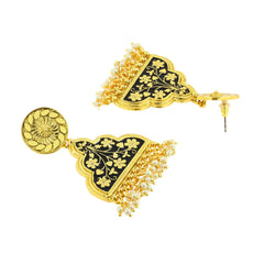 Statement Black Enamel Meenakari Victorian Pearl Gold Dangle Earring