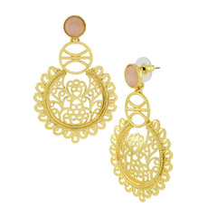 Large Statement Filigree Chaand Bali Baby Pink Gold Jhumki Earring