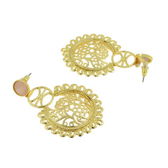 Large Statement Filigree Chaand Bali Baby Pink Gold Jhumki Earring