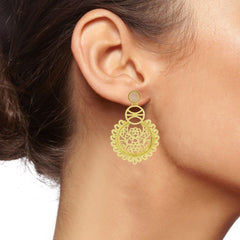 Large Statement Filigree Chaand Bali Baby Pink Gold Jhumki Earring