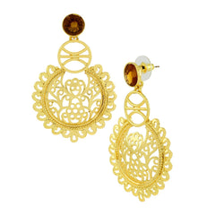 Large Statement Filigree Chaand Bali Golden 18K Gold Jhumki Earring