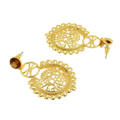 Large Statement Filigree Chaand Bali Golden 18K Gold Jhumki Earring