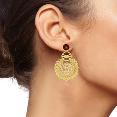 Large Statement Filigree Chaand Bali Golden 18K Gold Jhumki Earring