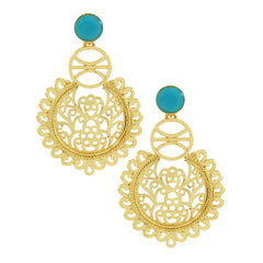 Large Statement Filigree Chaand Bali Blue 18K Gold Jhumki Cz Earring