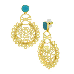 Large Statement Filigree Chaand Bali Blue 18K Gold Jhumki Cz Earring