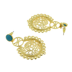 Large Statement Filigree Chaand Bali Blue 18K Gold Jhumki Cz Earring