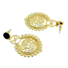 Large Statement Filigree Chaand Bali Black 18K Gold Jhumki Cz Earring