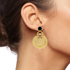 Large Statement Filigree Chaand Bali Black 18K Gold Jhumki Cz Earring