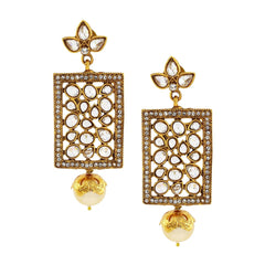 Filigree Kundan Pearl American Diamonds 18K Gold Dangle Earring