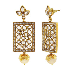 Filigree Kundan Pearl American Diamonds 18K Gold Dangle Earring