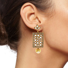 Filigree Kundan Pearl American Diamonds 18K Gold Dangle Earring