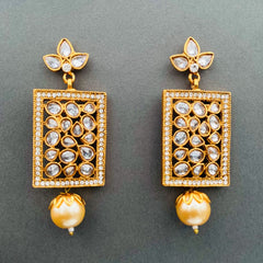 Filigree Kundan Pearl American Diamonds 18K Gold Dangle Earring