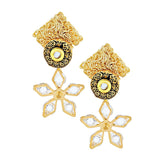 Floral Cz American Diamond Antique 22K Gold Kundan Dangling Earring