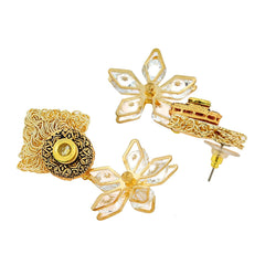 Floral Cz American Diamond Antique 22K Gold Kundan Dangling Earring
