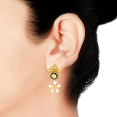 Floral Cz American Diamond Antique 22K Gold Kundan Dangling Earring
