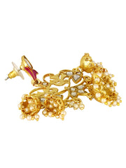 Peacock 18K Gold Pink Enamel Filigree Pearl Kundan Chandelier Earring Girl Women