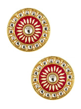 Traditional Fire Large Maroon Round Kundan Meenakari Stud Earring Girls Women