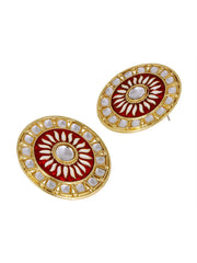 Traditional Fire Large Maroon Round Kundan Meenakari Stud Earring Girls Women