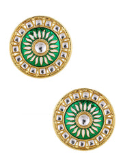 Traditional Fire Large Green Round Kundan Meenakari Stud Earring Girls Women