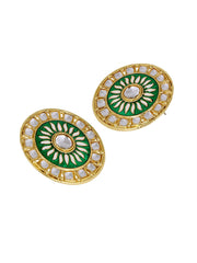 Traditional Fire Large Green Round Kundan Meenakari Stud Earring Girls Women