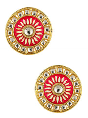 Traditional Fire Large Rani Pink Round Kundan Meenakari Stud Earring Girls Women