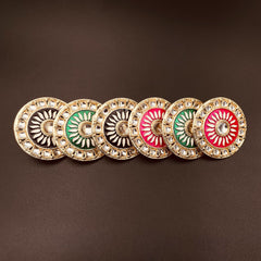 Traditional Fire Large Rani Pink Round Kundan Meenakari Stud Earring Girls Women