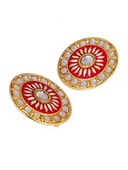 Traditional Fire Large Rani Pink Round Kundan Meenakari Stud Earring Girls Women