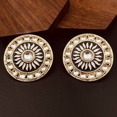 Traditional Fire Large Black Round Kundan Meenakari Stud Earring Girls Women